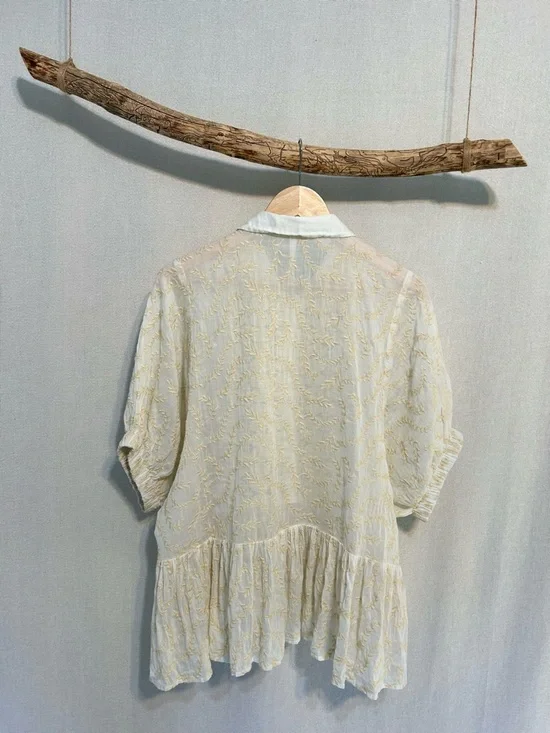 Anthropologie Cream Embroidered Peplum Blouse - Boho Prairie Top - Picture 3 of 7